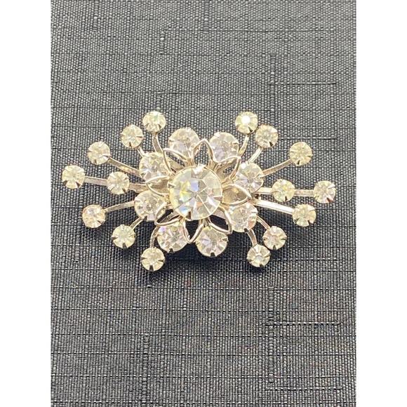 Vintage Judy Lee Aurora‎ Borealis Rhinestone Starburst Brooch Silver Tone 2.25in - Picture 2 of 9